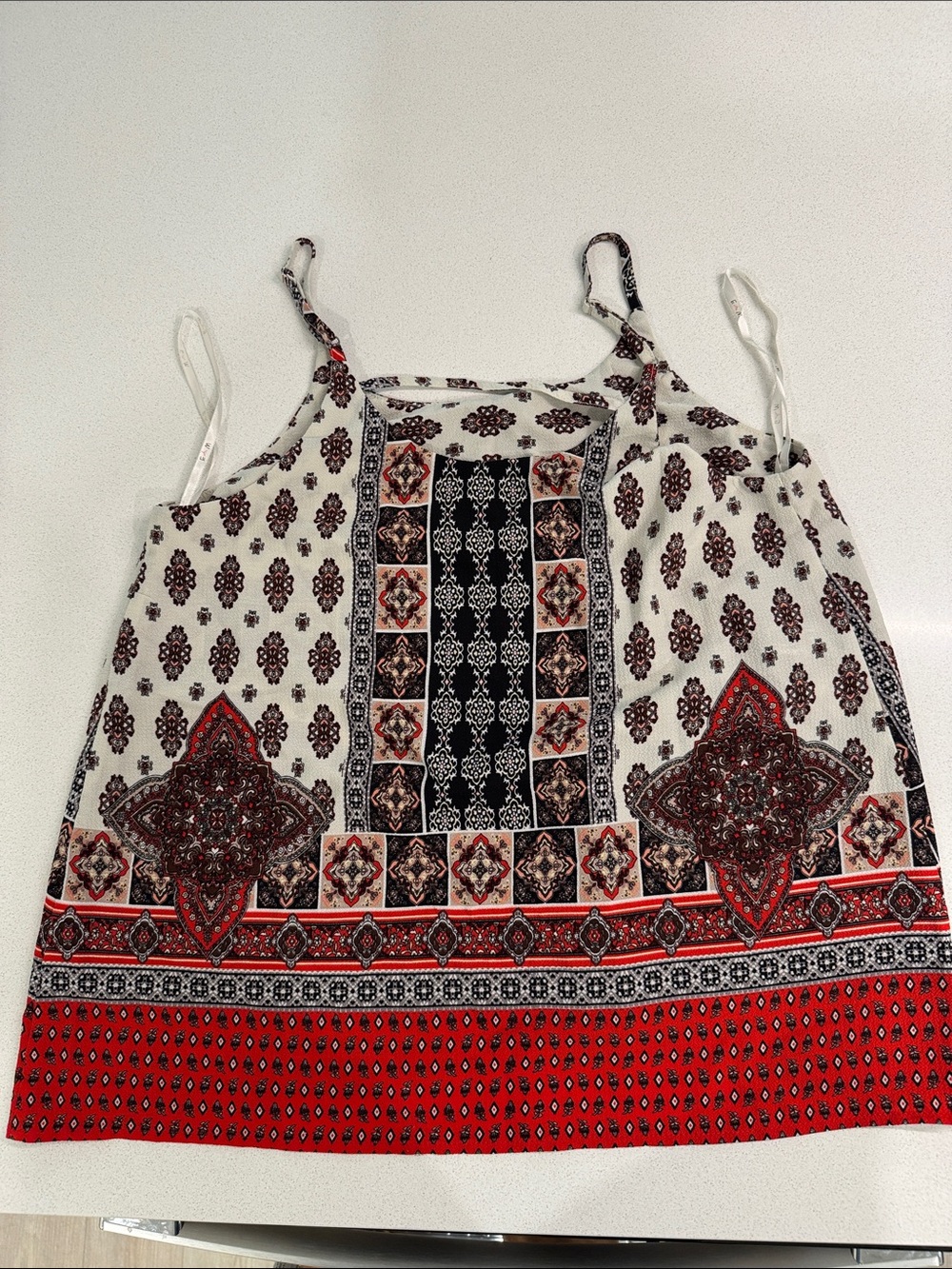 Boho Print Red and White Spaghetti Strap Women's Top